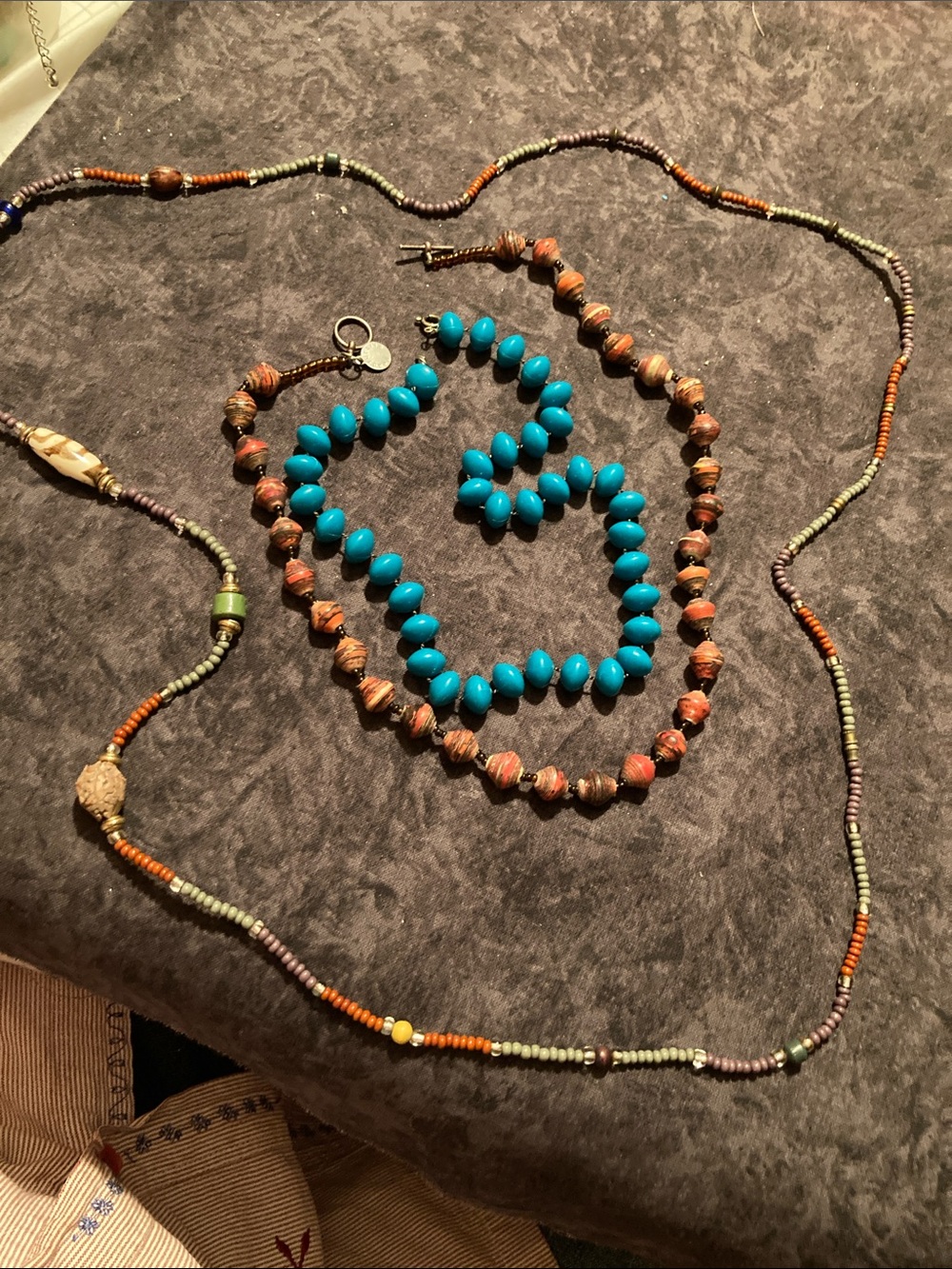 Boho Beaded Necklace Trio Blues Sunsets Olives